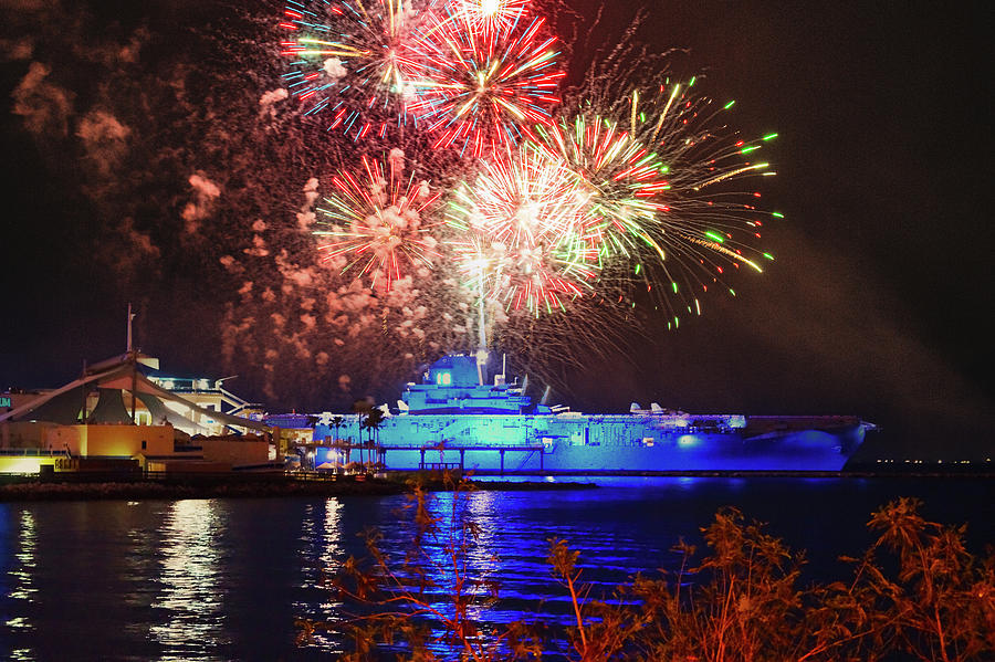 USS Lexington Fireworks Photograph by Craig David Morrison Fine Art