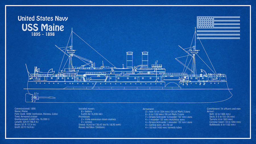 USS Maine ACR-1 battleship cruiser plans - AD Digital Art by SP JE Art
