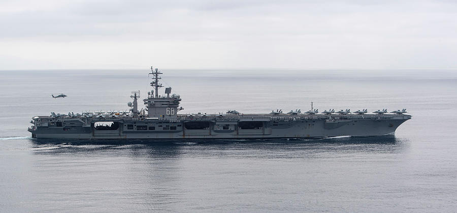 USS Nimitz CVN 68 steams on the Pacific Ocean during composite unit training exercise Painting by MotionAge Designs