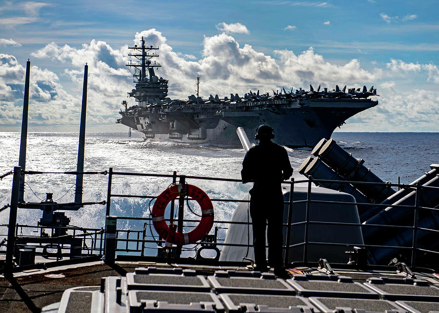 USS Ronald Reagan onducts a replenishment Painting by MotionAge Designs