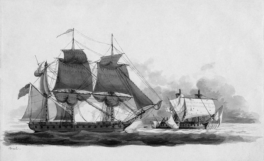 USS United States vs HMS Macedonian - 1812 - Thomas Birch Drawing by War Is Hell Store