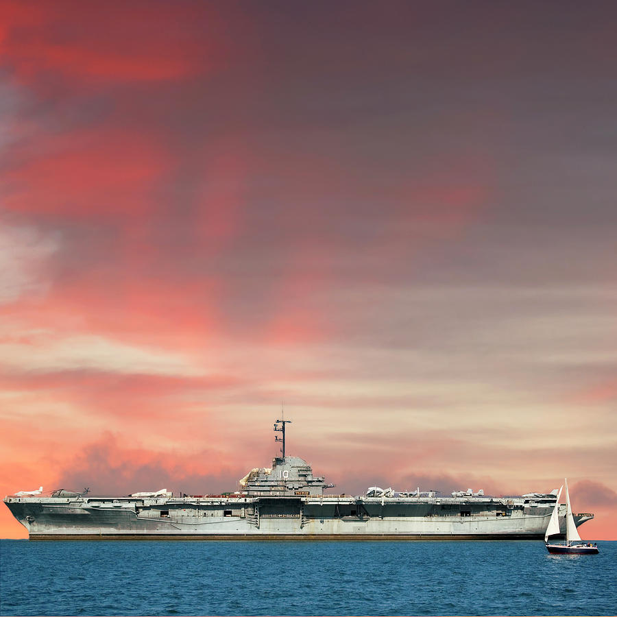 USS Yorktown aircraft carrier Charleston SC Sunset Photograph by Bob Pardue