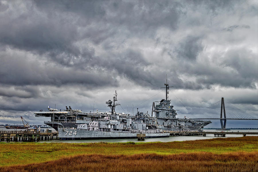 USS Yorktown and Ravenel Bridge Photograph by Susan Candelario