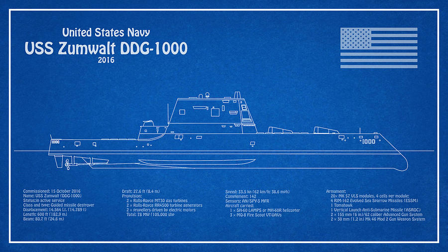 USS Zumwalt DDG-1000 Destroyer ship plans - AD Digital Art by SP JE Art
