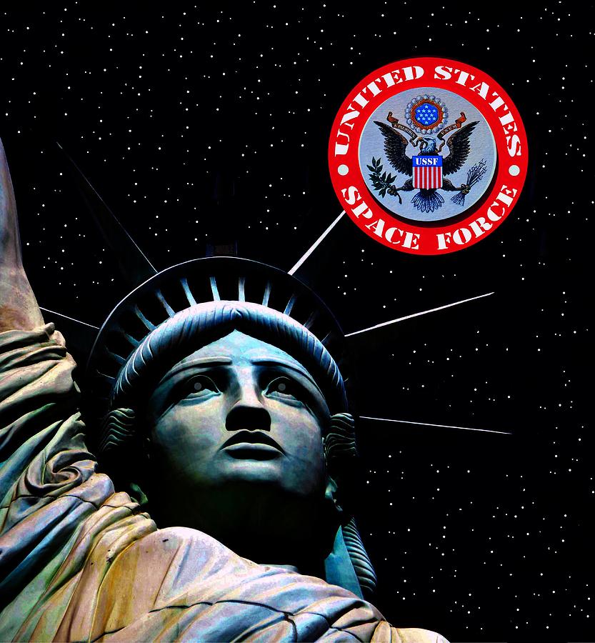 USSF and the statue of Liberty vertical cut Mixed Media by David Lee Thompson