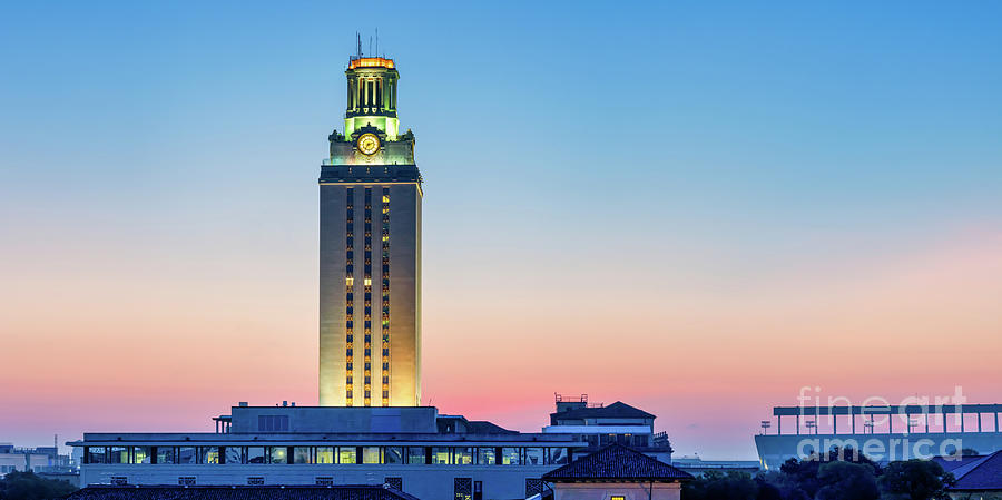 Austin Photograph - UT Tower Magic Hour Pano  by Bee Creek Photography - Tod and Cynthia