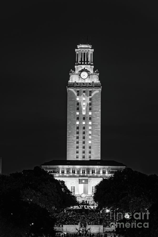 Ut Tower With Longhorn Bw Photograph By Bee Creek Photography Tod And