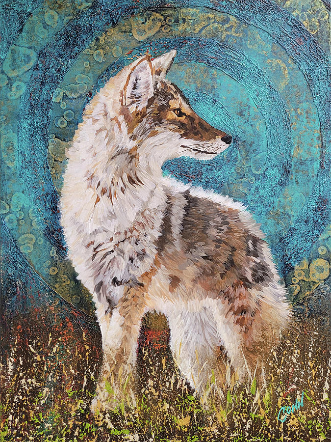 Utah Desert Coyote - Abstract Realism Animal Art Painting by Shawn Conn