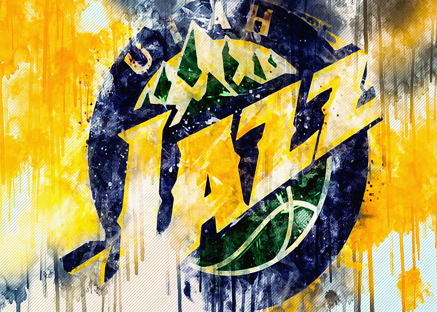 Utah Jazz Grunge Art Logo American Basketball Club Painting by Sissy ...