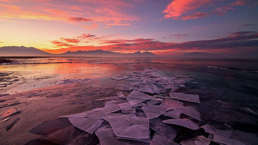 Utah Lake Ice Sunrise Photograph by Wesley Aston