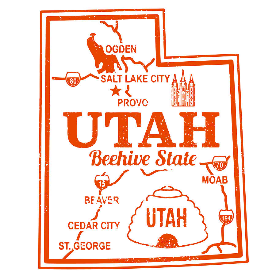Utah Retro Travel Stamp Drawing by Albertc111