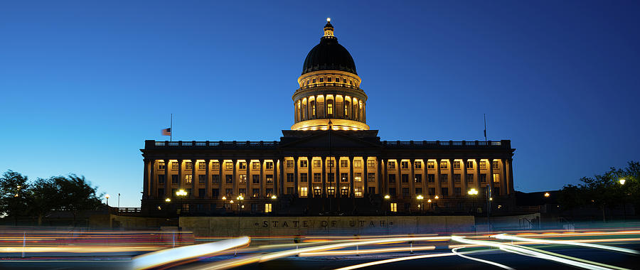 Utah State Capitol At Night Panorama Photograph
