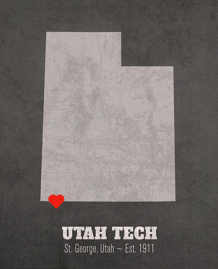 Map Mixed Media - Utah Tech University St. George Utah Founded Date Heart Map by Design Turnpike