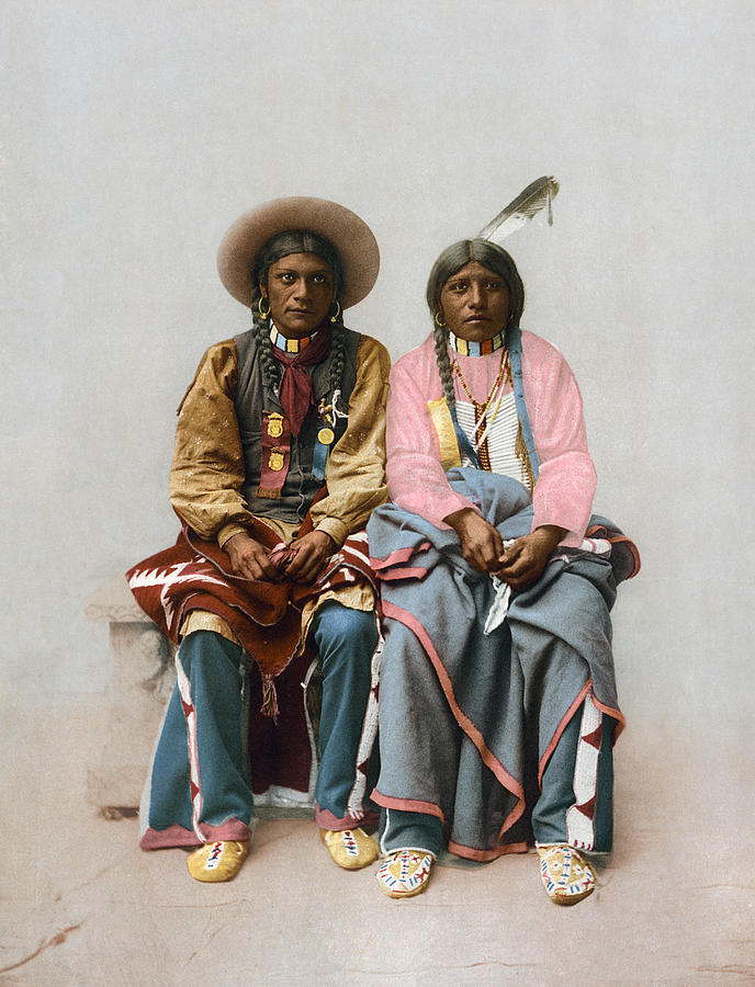 Ute Indian Couple - Pee Viggi and Squaw - 1899 Photochrom Photograph by War Is Hell Store