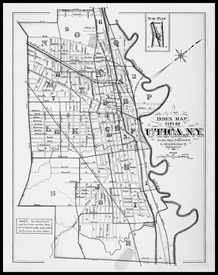 Utica New York Vintage City Index Map 1883 Black and White Photograph ...