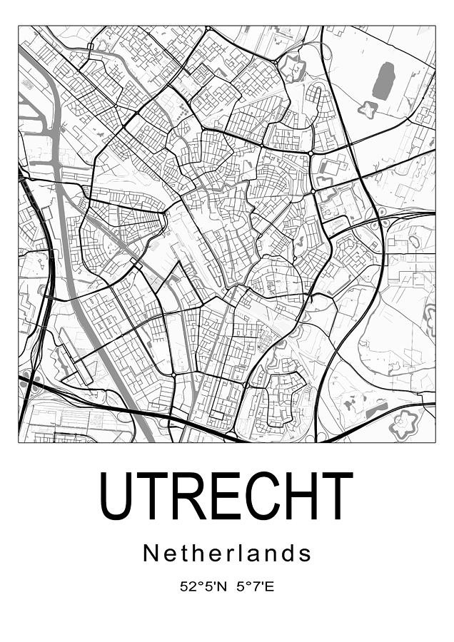 Utrecht city map #001 Digital Art by Dandi Studio - Pixels