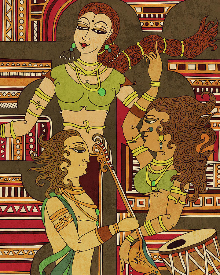 Utsav 1 - Traditional Indian art depicting Celebration and festivity - Mural Painting - Diptych Mixed Media by Studio Grafiikka