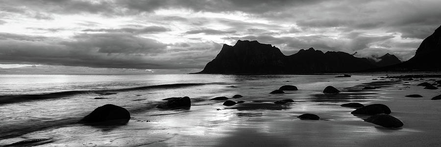 Uttakleiv Beach Black and white Lofoten Islands Photograph by Sonny Ryse