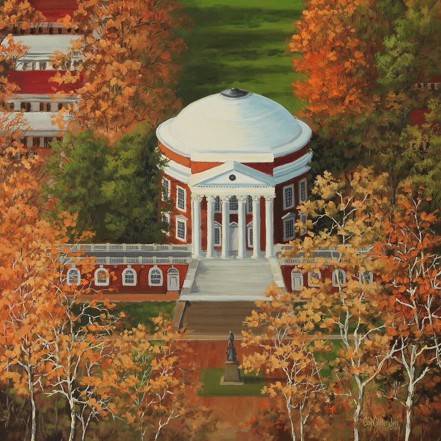 University Of Virginia Painting - UVA Rotunda from Above by Guy Crittenden