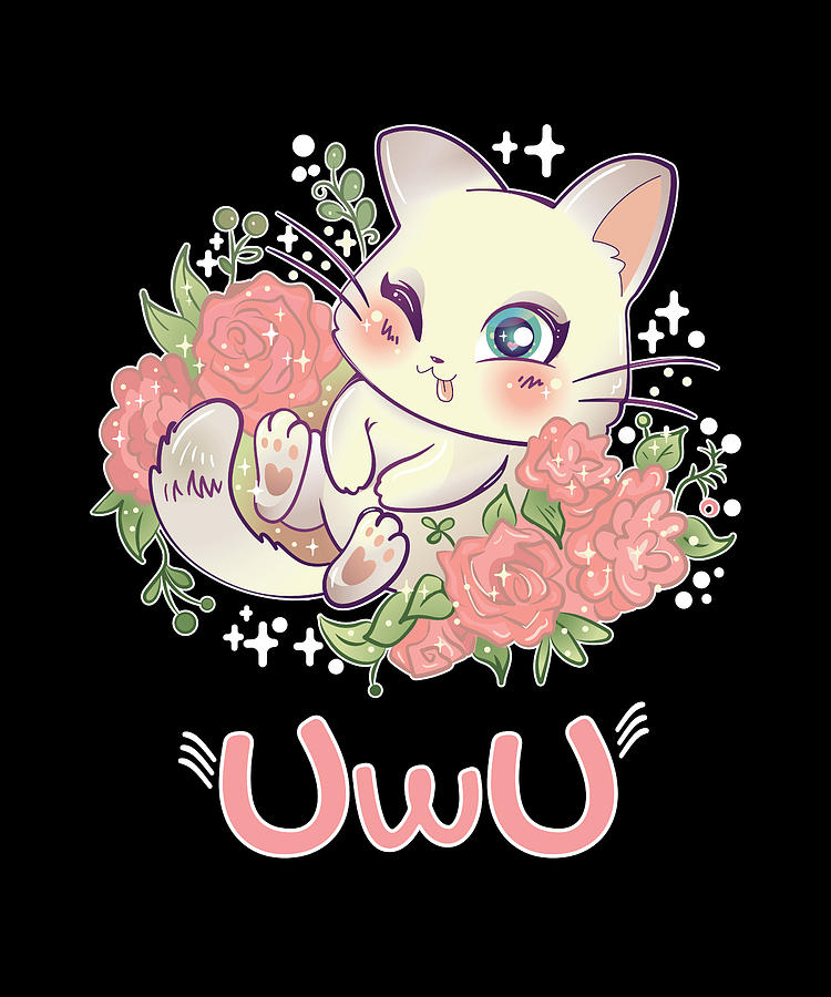 Uwu Cat Kwaii Cute Japan Anime Digital Art by Moon Tees