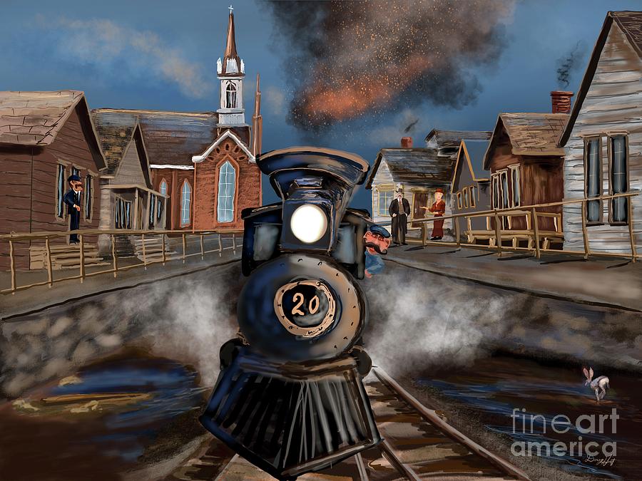 V and T Approaching Virginia City Freight Depot Digital Art by Doug Gist