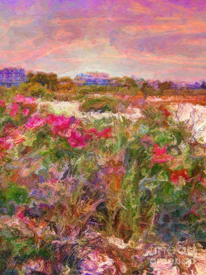 V Edgartown Shoreline Roses - Vertical Painting by Lyn Voytershark