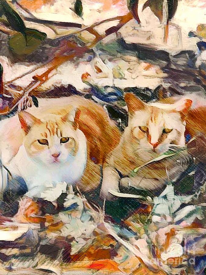  V - Pair of Marmalade Cats Channeling Their Inner Lions in the Bush - Vertical Painting by Lyn Voytershark