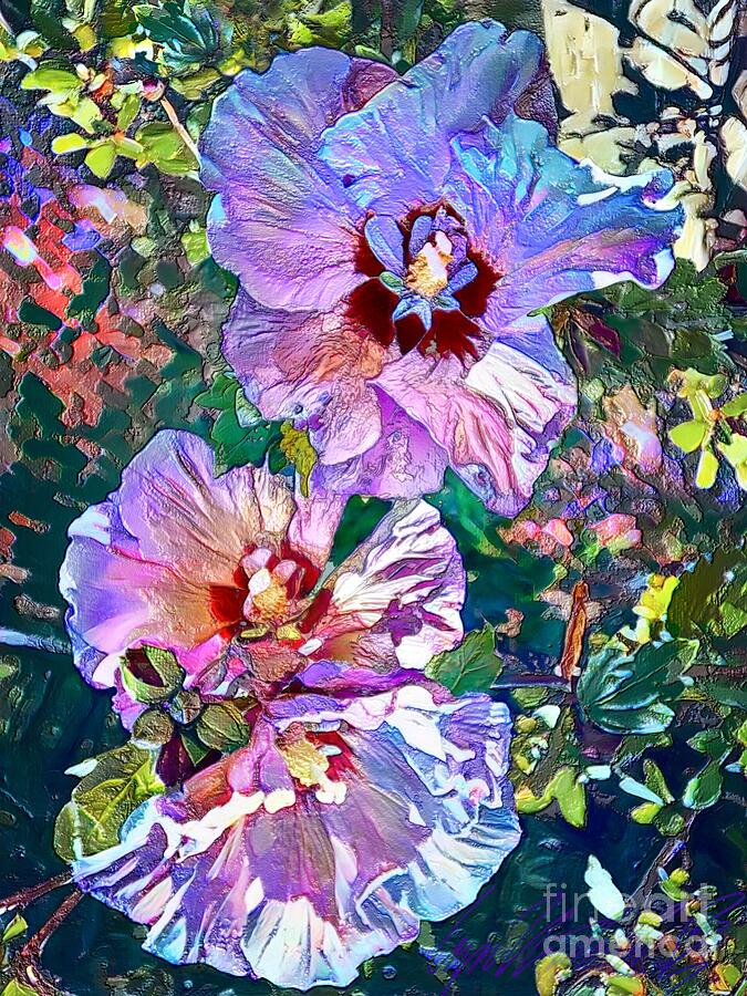 V - Rose of Sharon Blooming in Shades of Dusky Purple with Mauve and Blue - Vertical Painting by Lyn Voytershark