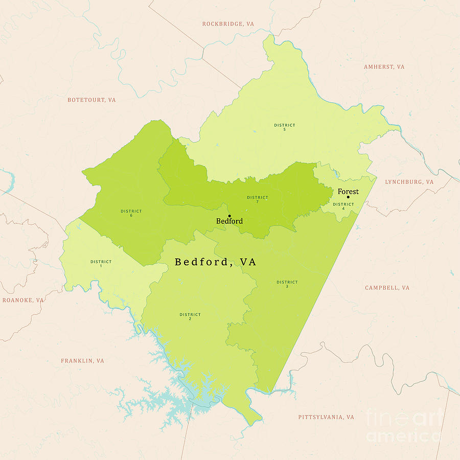 VA Bedford County Vector Map Green Digital Art by Frank Ramspott Pixels