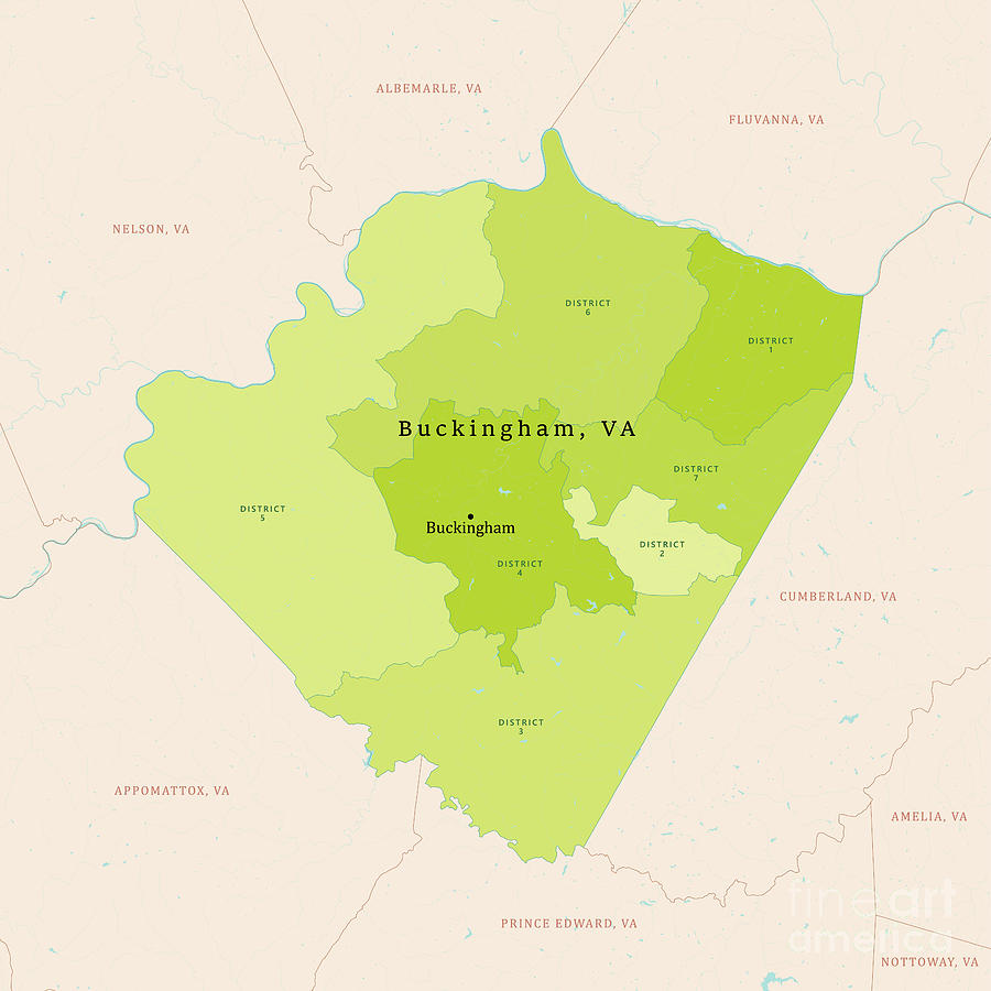 VA Buckingham County Vector Map Green Digital Art by Frank Ramspott ...