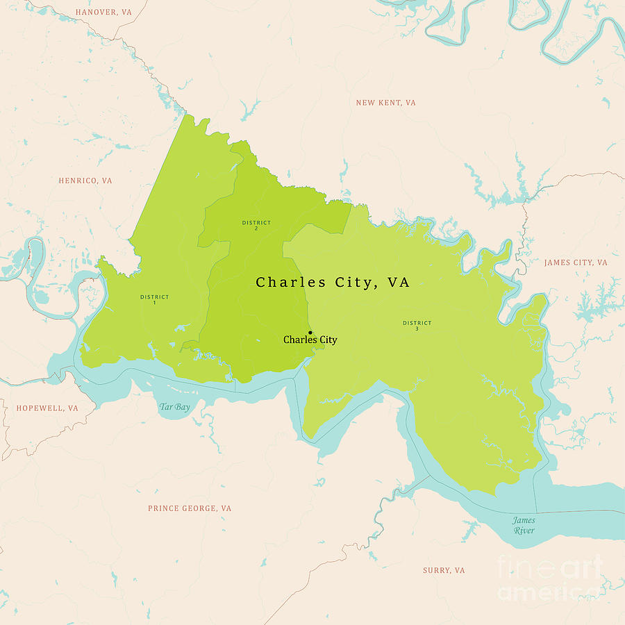 VA Charles City County Vector Map Green Digital Art by Frank Ramspott ...