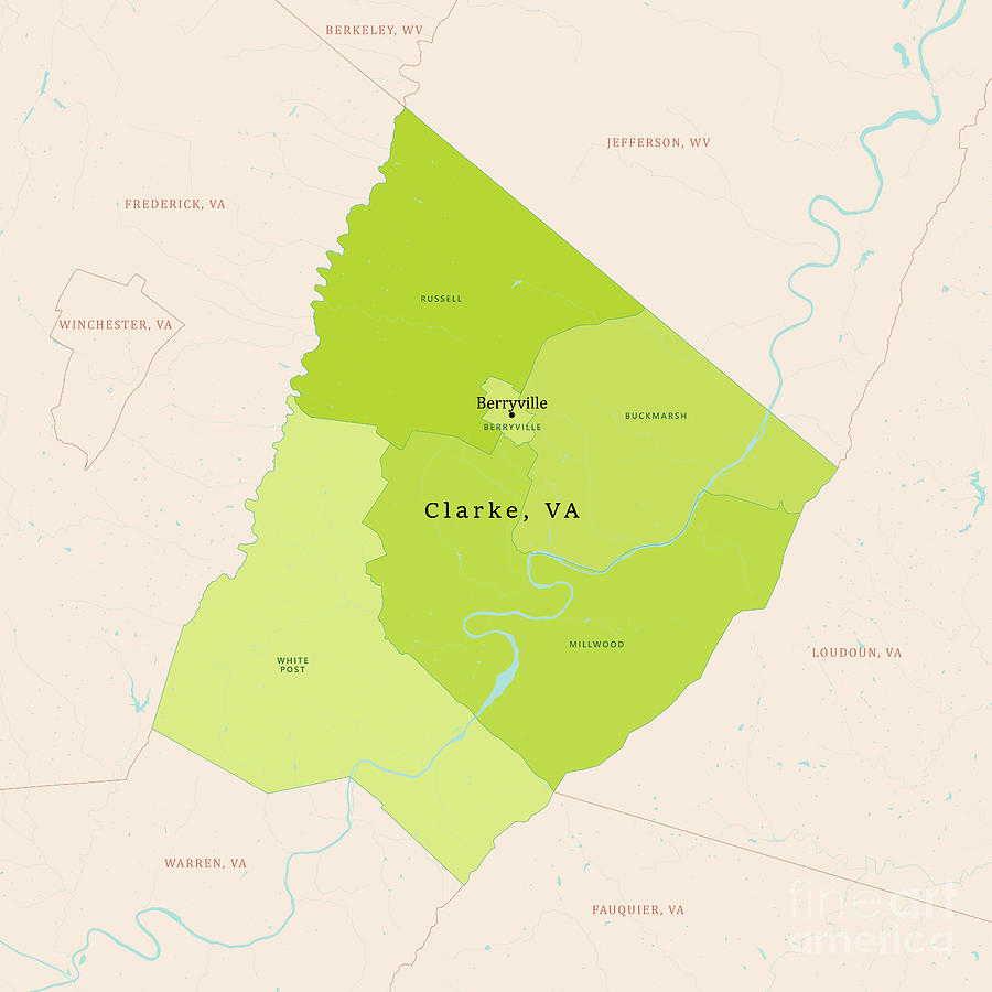 Va Clarke County Vector Map Green Digital Art By Frank Ramspott Fine