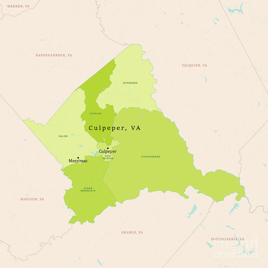 VA Culpeper County Vector Map Green Digital Art by Frank Ramspott ...