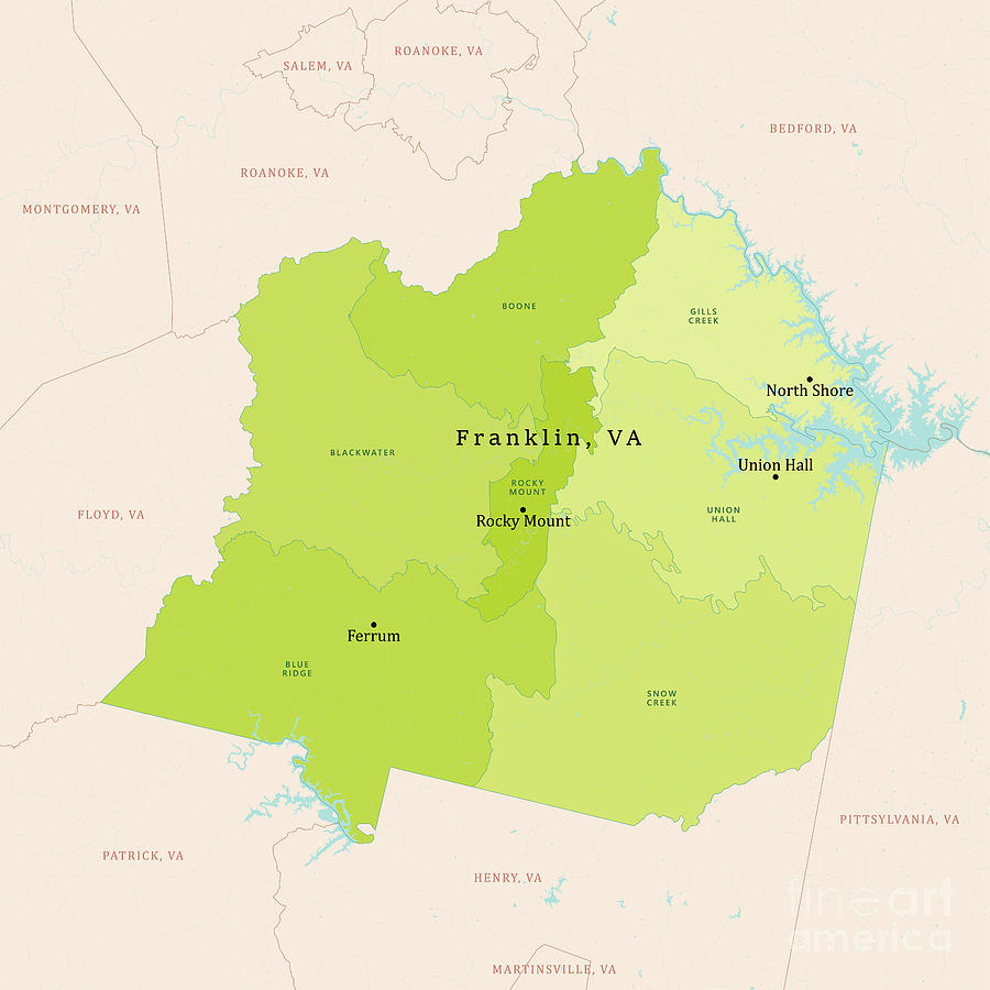 Va Franklin County Vector Map Green Digital Art By Frank Ramspott Fine Art America 8673