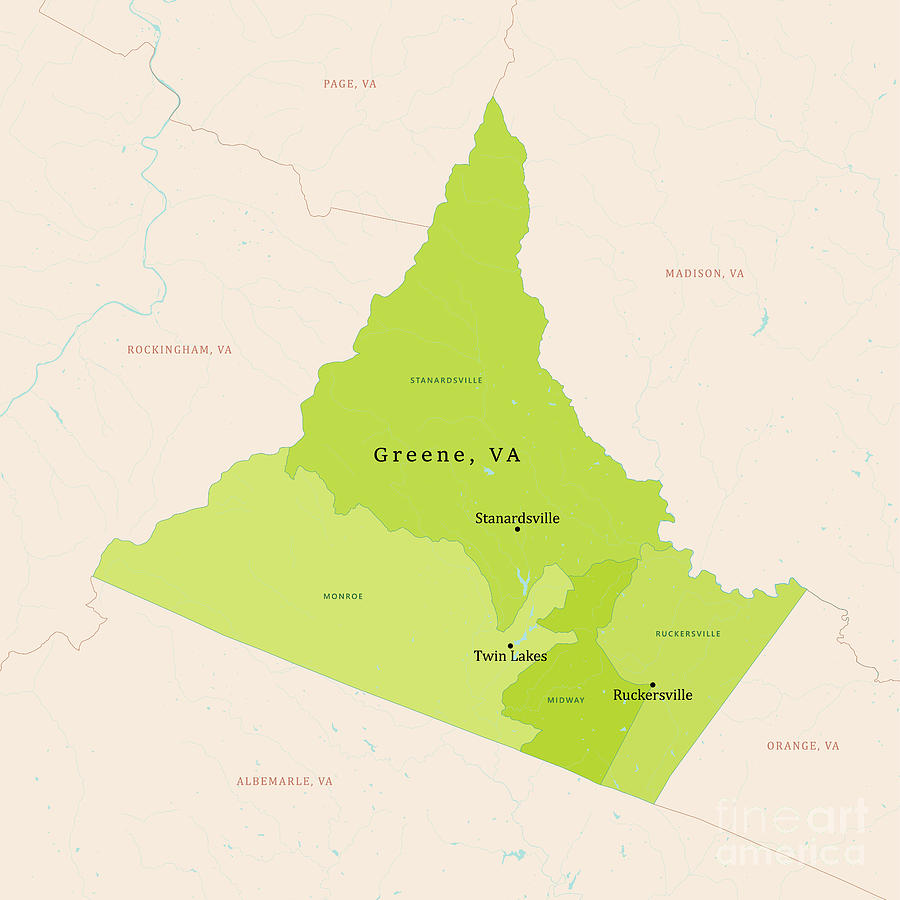 Va Greene County Vector Map Green Digital Art By Frank Ramspott Fine Art America 3357