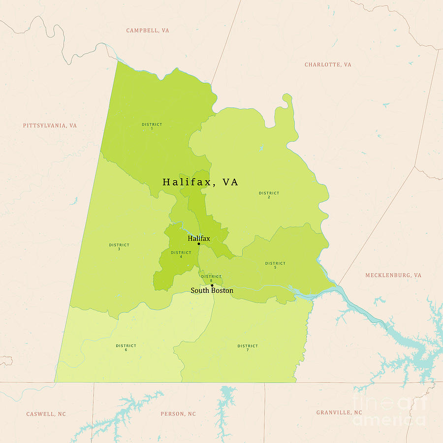 VA Halifax County Vector Map Green Digital Art by Frank Ramspott Fine