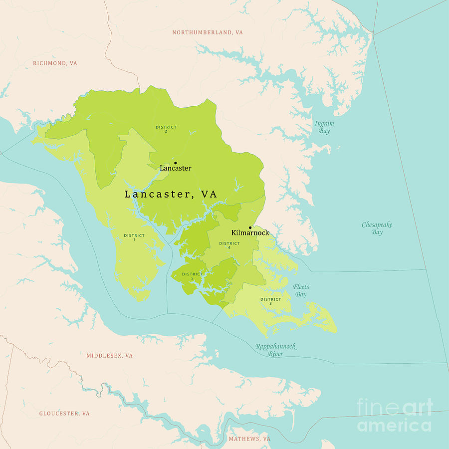 VA Lancaster County Vector Map Green Digital Art By Frank Ramspott | Pixels