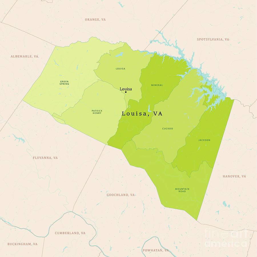 VA Louisa County Vector Map Green Digital Art by Frank Ramspott - Pixels