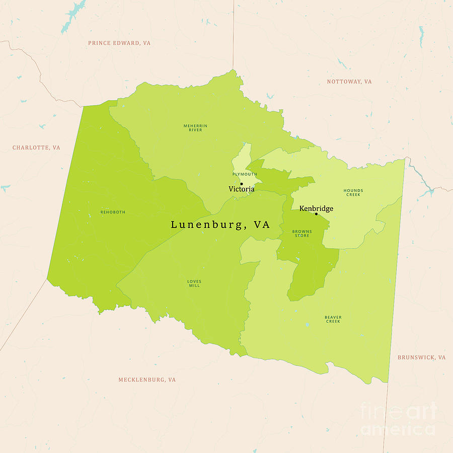 VA Lunenburg County Vector Map Green Digital Art by Frank Ramspott ...