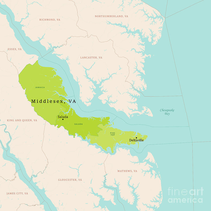 Va Middlesex County Vector Map Green Digital Art By Frank Ramspott