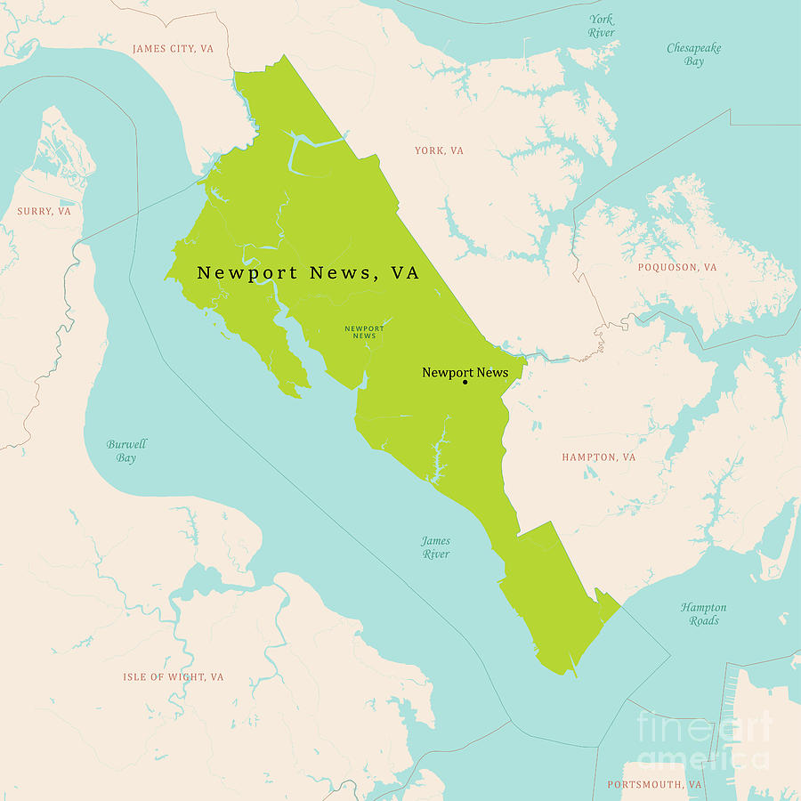 Va Newport News County Vector Map Green Digital Art By Frank Ramspott