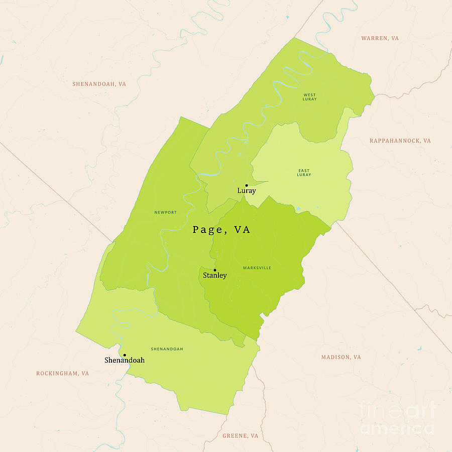 Va Page County Vector Map Green Digital Art By Frank Ramspott Fine