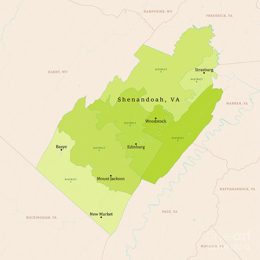 Va Shenandoah County Vector Map Green Digital Art By Frank Ramspott Fine Art America 