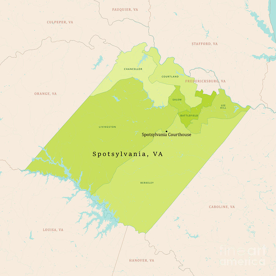 VA Spotsylvania County Vector Map Green Digital Art by Frank Ramspott ...