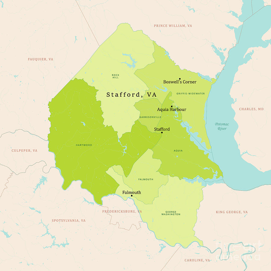 Va Stafford County Vector Map Green Digital Art By Frank Ramspott