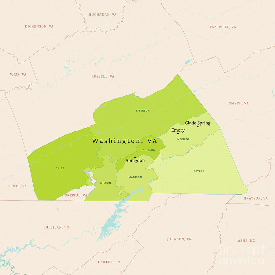 VA Washington County Vector Map Green Digital Art by Frank Ramspott ...