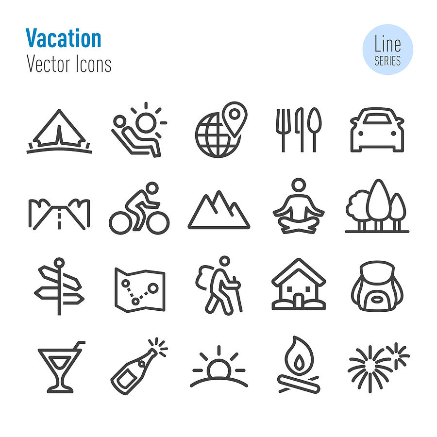 Vacation Icons - Vector Line Series Drawing by -victor-