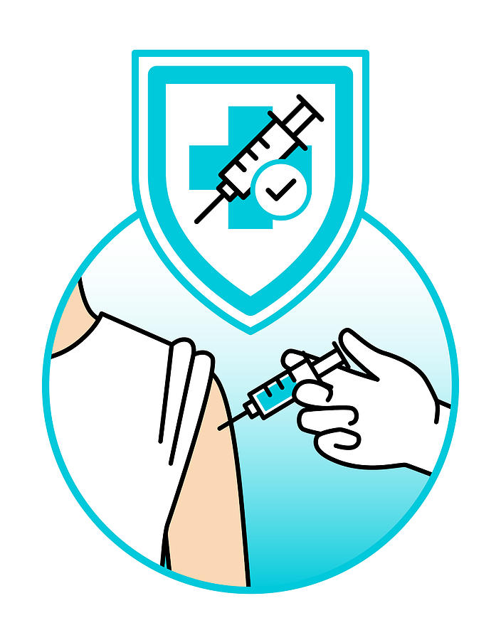 Vaccine protection flat icon Drawing by Gobyg