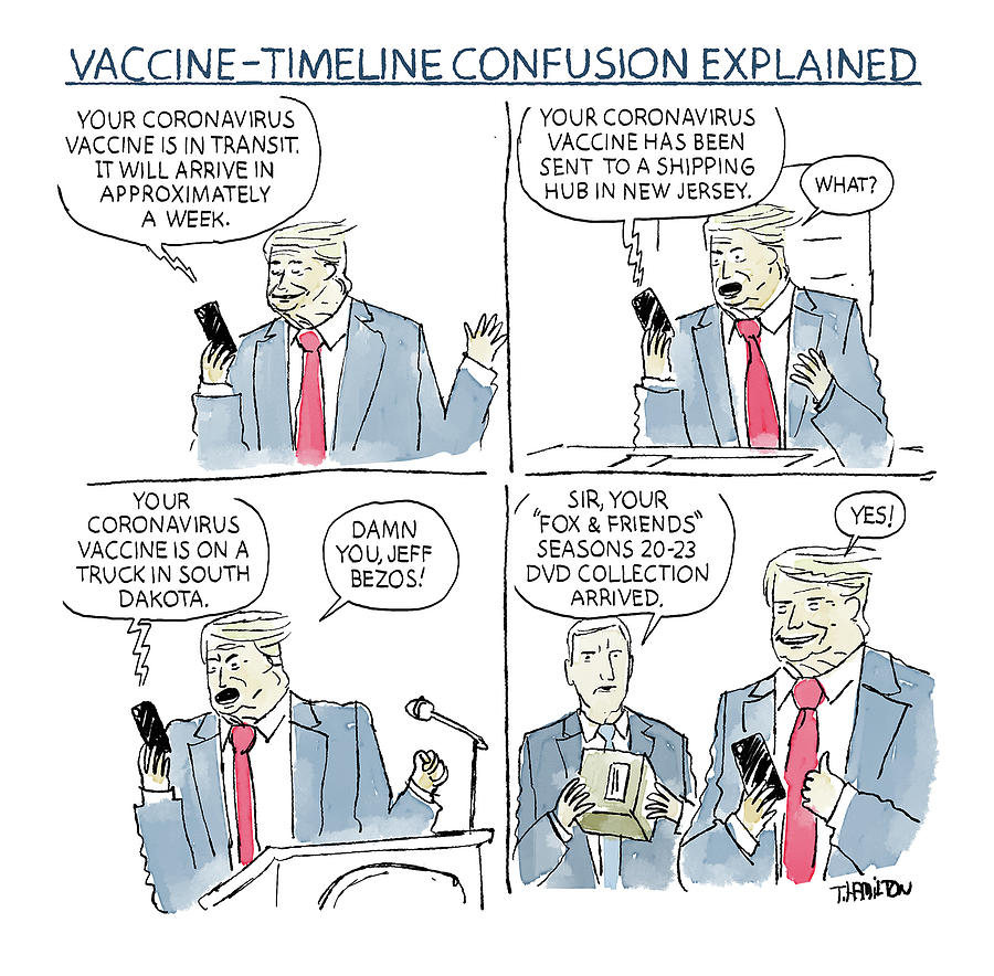 Trump Drawing - Vaccine Timeline Confusion Explained by Tim Hamilton