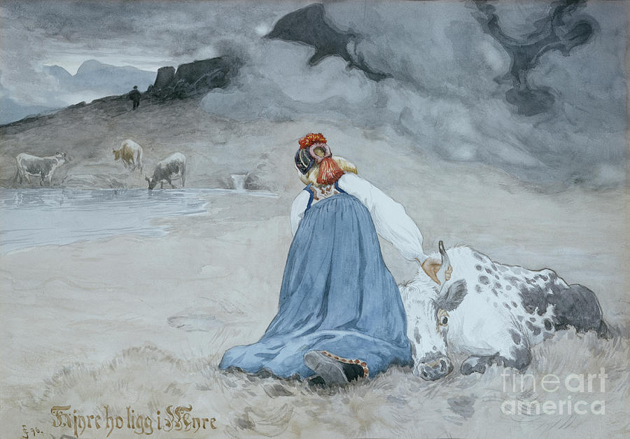Valdres folk song  Painting by O Vaering by Christian Skredsvig